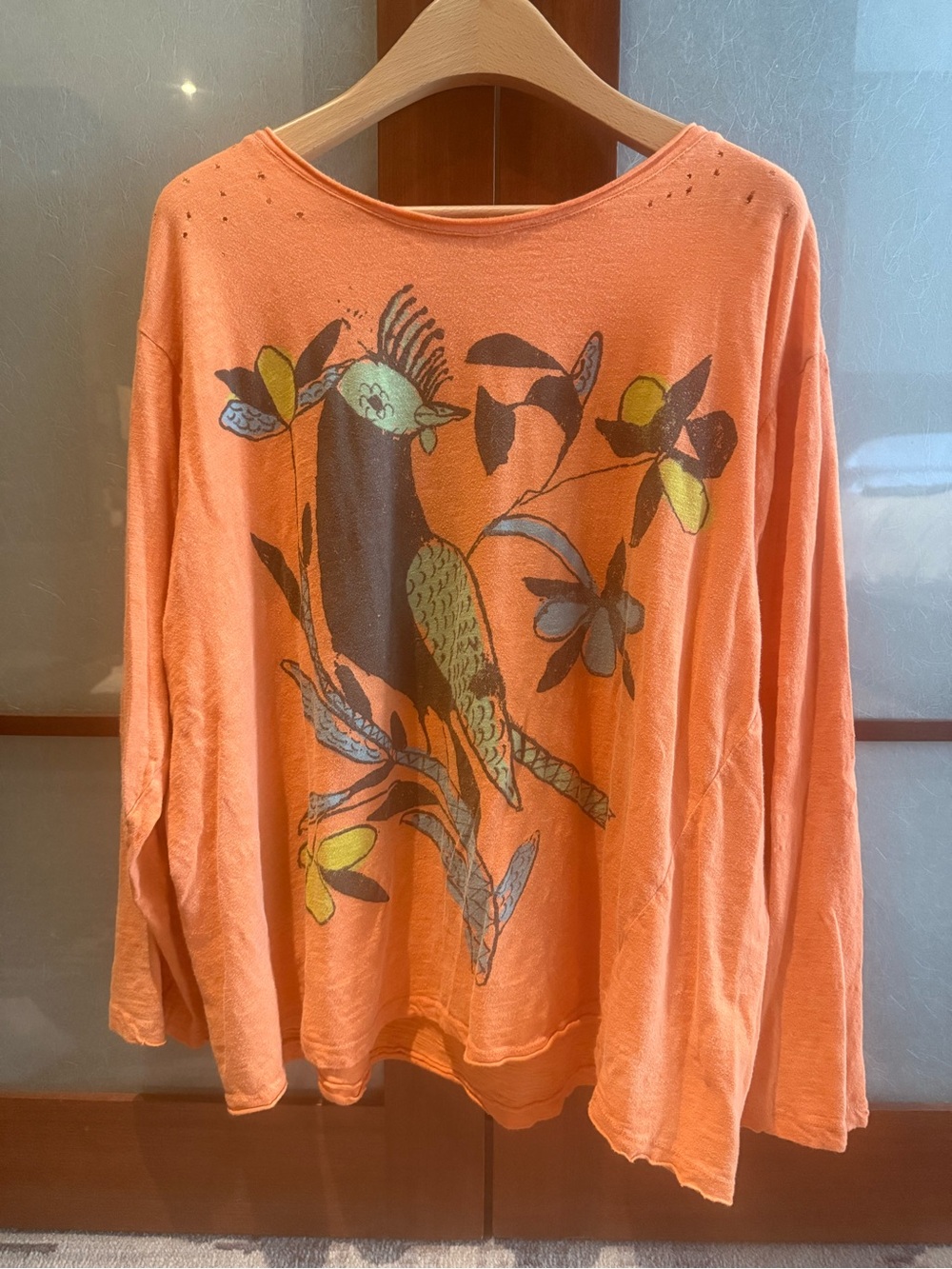 Magnolia Pearl Coral Bird & Floral Print Long Sleeve Top